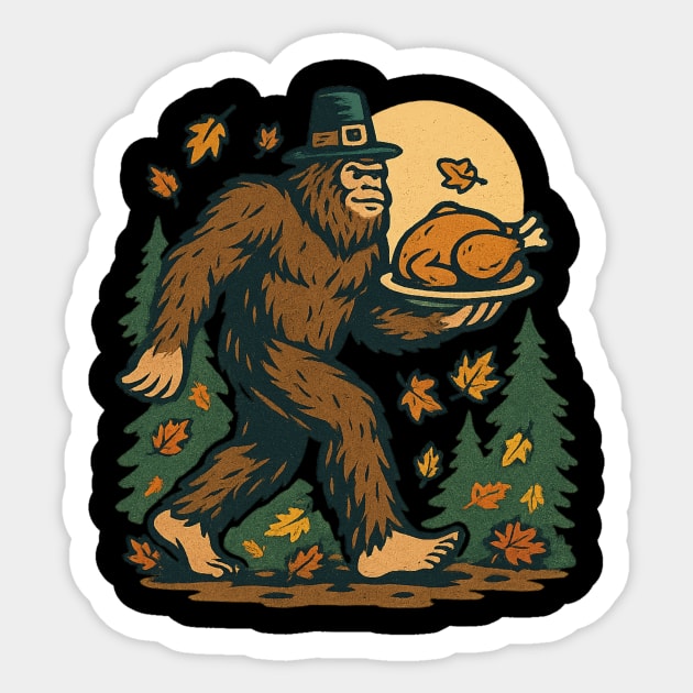 Sasquatch Pilgrim Holiday Dinner Sticker by ArtistTee ⭐⭐⭐⭐⭐